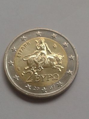 Original 2 euro 2007 Griechenland Stier Europa auf Stier prägefrisch aus KMS 2007