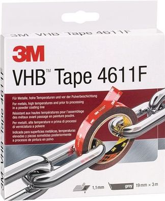 3M 4611193 Montageband VHB Tape 4611F Länge 3 m Breite 19 mm dunkelgrau