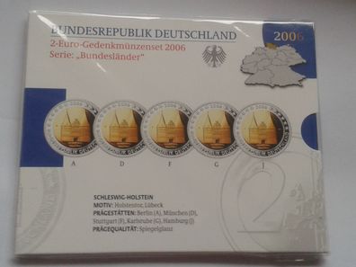 Original 5 x 2 euro 2006 PP ADFGJ 2006 Holstentor Schleswig Holstein