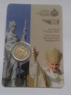 Original 2 euro 2011 San Marino Papstbesuch Papst Benedikt XVI.