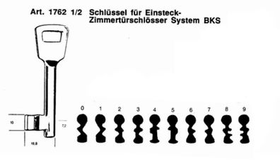Buntbartschlüssel Artikel 1762 1/2 System BKS Nummer 0 - 9 (Börkey 910)