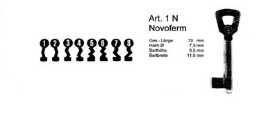 Buntbartschlüssel Artikel 1 N Novoferm (Börkey 952) Zimmertür Nummer 1 - 8