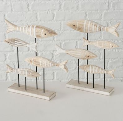 Fische Maritime Deko Holz Figuren Fische Streifen Natur Weiß H 23 cm - Auswahl
