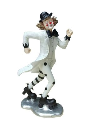 Dekofigur Clown auf Rollschuhen schwarz weiß 23,5cm Figur Karneval Köln Harlekin
