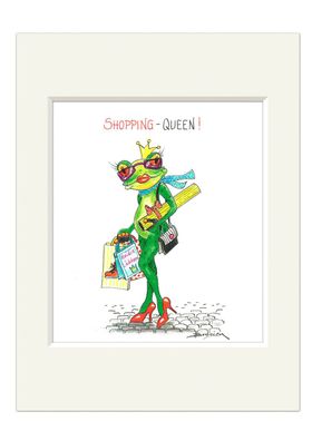 Passepartout Bild Frosch Shopping Queen 24x30 cm Kunstdruck H. Brosien Frösche