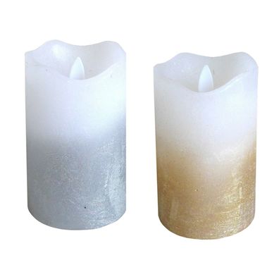 LED Wachs Kerze mit Timer 12cm weiß silber / gold Design Echtwachskerze