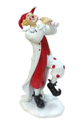 Dekofigur Musik Clown mit Flöte rot weiß 23,5 cm Figur Karneval Köln Harlekin