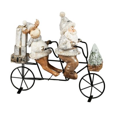 Dekofigur Weihnachtsmann mit Rentier auf Fahrrad 29 cm Nostalgie Weihnachtsdeko