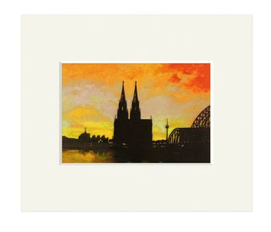 Bild Köln Skyline orange Dom Rheinbrücke 30 cm Kunstdruck Brosien Passepartout