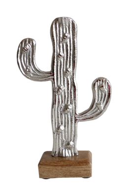 Kaktus aus Metall auf Holz Sockel 14x5x22 cm Aufsteller Kakteen Fensterdeko