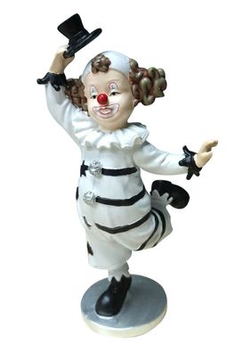 Dekofigur Clown tanzend mit Hut schwarz weiß 18 cm Figur Karneval Köln Harlekin