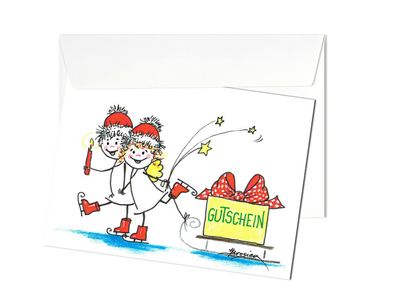 Süße Weihnachtskarte Engel Gutschein Klappkarte Künstlerkarte Geschenkgutschein