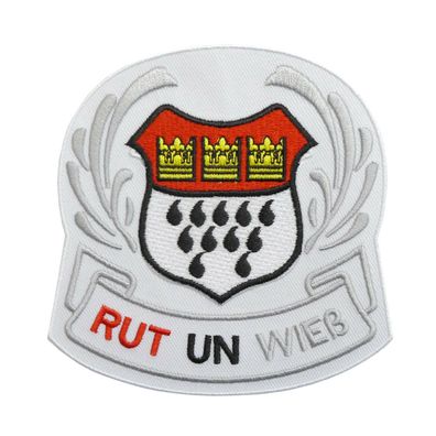 Bügelbild Köln Wappen Rut un Wieß 11x11 cm Applikation Karneval Aufnäher Kostüm