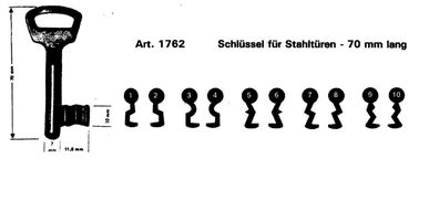 Buntbart-Schlüssel 9,5mm Barthöhe Rohling WSS Art 113 Nr 1 Nr 36 