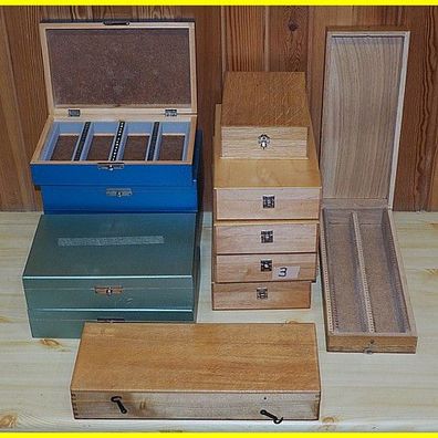 13 Stück alte DDR Diaboxen aus Holz - Holzkisten für Dias - gut erhalten