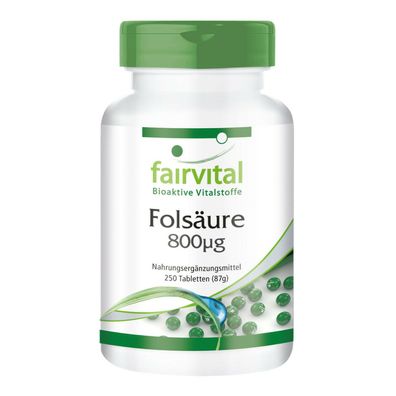 Folsäure 800µg 250 Tabletten, Vitamin B9, vegan - fairvital