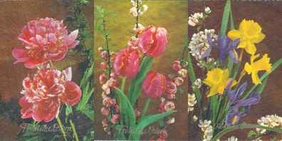 3 Oster Grußkarten mit Blumenmotiv JLM Serie 6435