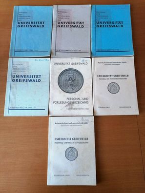 Universität Greifswald 7 Hefte Personal- u. Vorlesungsverzeichnis 1949-1953
