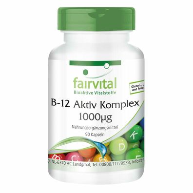 B-12 Aktiv-Komplex 1000µg 90 Kapseln Vitamin B12 Cobalamin - fairvital