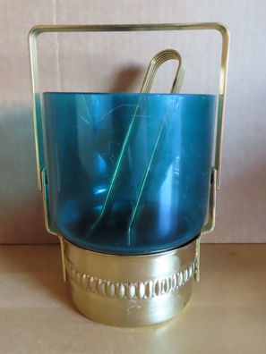 Eiswürfelbehälter + Zange grünes Glas goldfarbener Halter