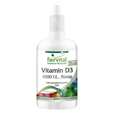 Vitamin D3 flüssig 1000 I.E. (25µg) pro Tropfen 50ml, als Cholecalciferol - fairvital