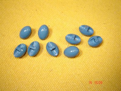 9 Knöpfe klein oval, wie Knebelknopf hellblau 1,2 cm Kunststoff Knöpfchen