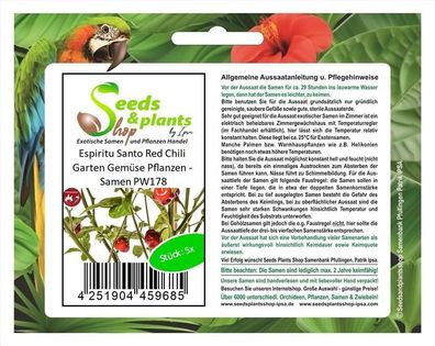 5x Espiritu Santo Red Chili Garten Gemüse Pflanzen - Samen PW178