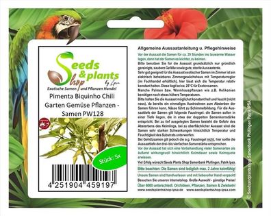 5x Pimenta Biquinho Chili Garten Gemüse Pflanzen - Samen PW128