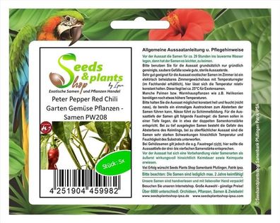 5x Peter Pepper Red Chili Garten Gemüse Pflanzen - Samen PW208