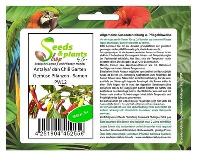 5x Antalya' dan Chili Garten Gemüse Pflanzen - Samen PW12