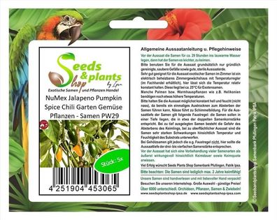5x NuMex Jalapeno Pumpkin Spice Chili Garten Gemüse Pflanzen - Samen PW29