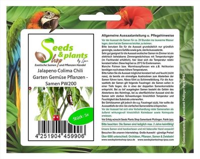 5x Jalapeno Colima Chili Garten Gemüse Pflanzen - Samen PW200