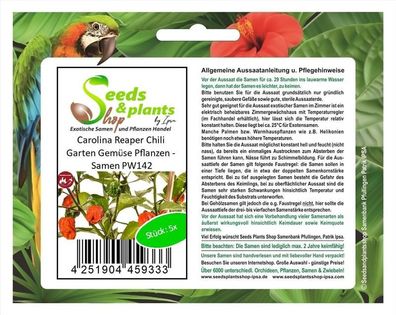 5x Carolina Reaper Chili Garten Gemüse Pflanzen - Samen PW142