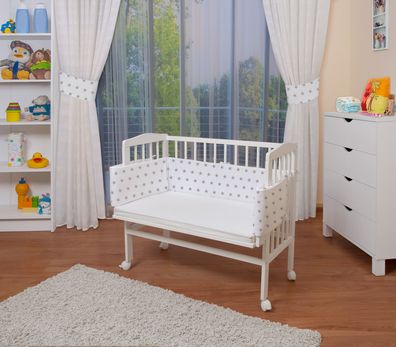 WALDIN Baby Beistellbett mit Matratze, verstellbar, Naturholz oder weiß lackiert