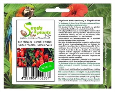 5x San Marzano - Samen Tomaten Garten Pflanzen - Samen PW10