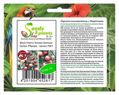 5x Black Cherry Tomate Gemüse Garten Pflanzen - Samen PW7