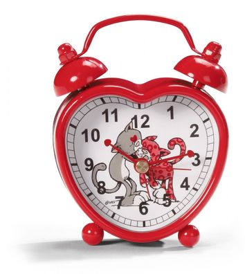 Nici 32455 Mini-Herzwecker Alarm Clock Love Cats Katzen grau und rot