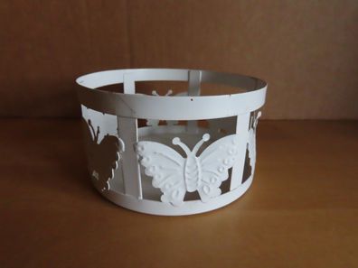 Kerzenhalter weiß mit Schmetterlingen Metall für Teelicht / ca. 9,2 cm Ø
