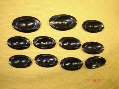 11 Knöpfe ovale Knöpfe schwarz Vintage Mantelknöpfe in zwei Größen