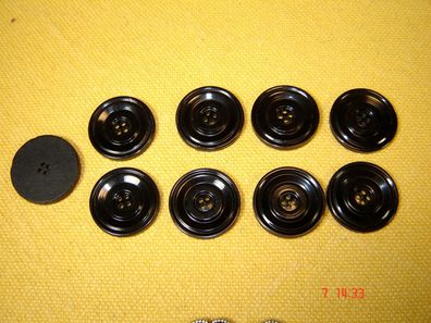 9 Knöpfe runde Knöpfe gerillt schwarz Vintage 2,2 cm Mantelknöpfe Jackenknöpfe