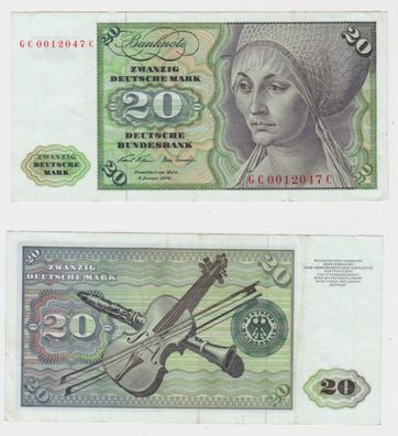 T145843 Banknote 20 DM Deutsche Mark Ro. 271a Schein 2. Jan. 1970 KN GC 0012047 C