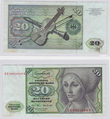 T145767 Banknote 20 DM Deutsche Mark Ro. 271b Schein 2. Jan. 1970 KN GE 0924869 S