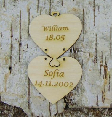 2 Stck Herzen Holz Herz 6 cm als Puzzleteile Personalisiert Hochzeit Geburtstag