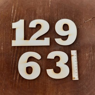 Deutsche Ziffern 3 6 9 12 aus Holz 50 mm Höhe Basteln Deko Arabische Zahlen (Gr. 5cm)