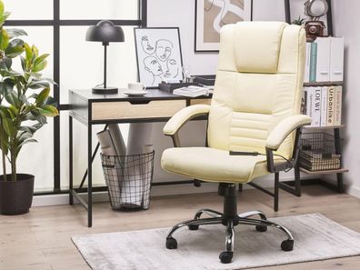 Leder Chefsessel Massagesessel Bürostuhl creme weiß mit Massage + Heizung Bürosessel