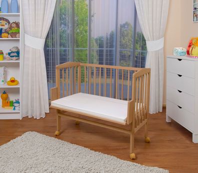 WALDIN Baby Beistellbett mit Matratze, verstellbar, Naturholz oder weiß lackiert