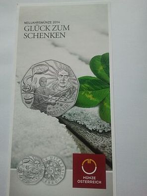 Folder 5 euro 2014 Österreich Neujahrsmünze