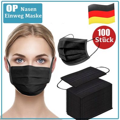100 Stück OP-Maske Schutz-Masken Mundschutz-Masken 3 Lagig Einwegmaske Schwarz