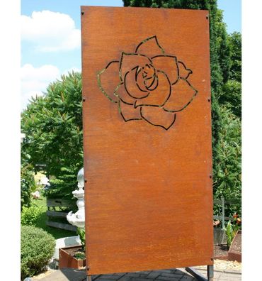 Sichtschutz Edelrost Metall Garten Muster Rose Art.1786