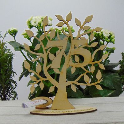 Zum 75. Geburtstag Geldgeschenk Gutschein Geschenk Lebensbaum aus Holz Tischdeko